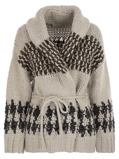 Brunello Cucinelli Handmade Opera Cardigan With Belt In Neutral