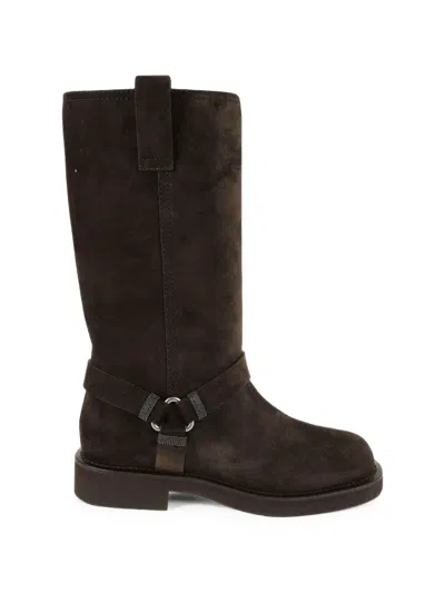 Brunello Cucinelli Harness-detail Suede Boots In Brown