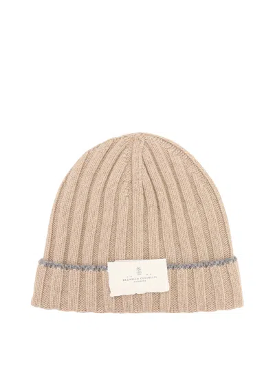 Brunello Cucinelli Hat In Light Camel+dark Gray
