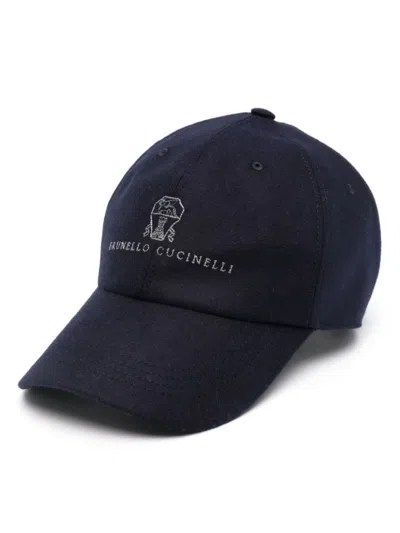 Brunello Cucinelli Logo-embroidered Flannel Cap In Black