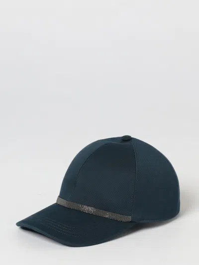 Brunello Cucinelli Blue Solid Baseball Hat In Burgundy