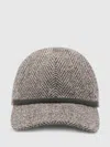 Brunello Cucinelli Bead-embellished Herringbone Wool-blend Tweed Cap In Gray