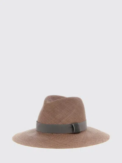 Brunello Cucinelli Brown Logo Fedora Hat