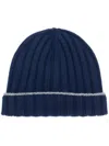 Brunello Cucinelli Navy Blue Logo Beanie Hat In Blue
