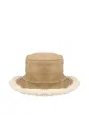 Brunello Cucinelli Reversible Shearling Bucket Hat In Camel/panama