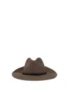 Brunello Cucinelli Fedora Made Of Hemp And Techno Cotton With Leather Band And Necklace In Brown
