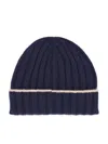 Brunello Cucinelli Ribbed-knit Cashmere Beanie In Navy+camel