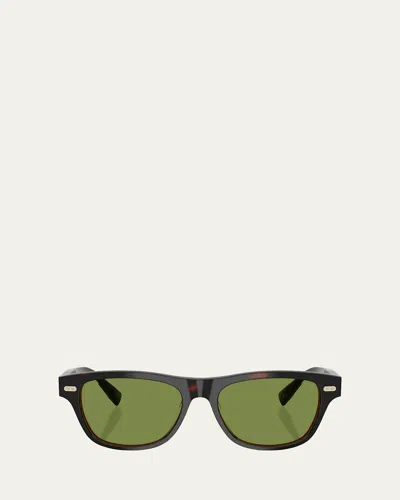 Brunello Cucinelli Havana Rectangle Acetate Sunglasses In Green