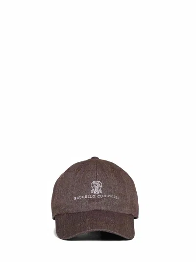Brunello Cucinelli Crest-embroidered Panelled Cap In Brown