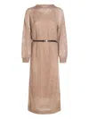 Brunello Cucinelli Hazelnut Color Midi Dress With Waist Belt In Brown