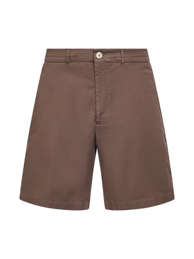 Brunello Cucinelli Men Hazelnut Gabardine Bermuda Shorts In Multi