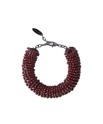 Brunello Cucinelli Hematite And Sterling Silver Bracelet In Red