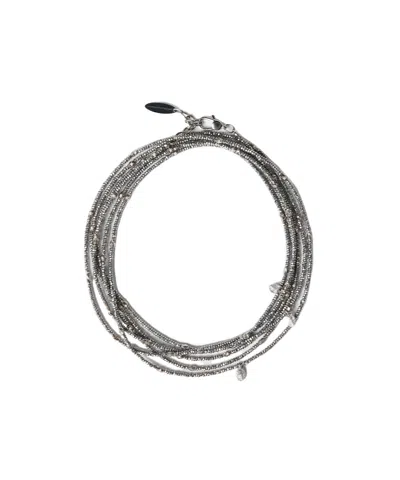 Brunello Cucinelli Hematite And Sterling Silver Wrap Bracelet In Metallic