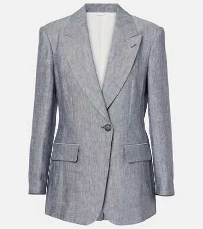 Brunello Cucinelli Hemp And Linen Blazer In Blu/bianco