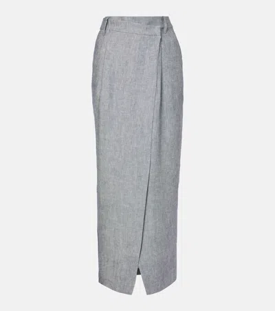 Brunello Cucinelli Hemp And Linen Maxi Skirt In Blue