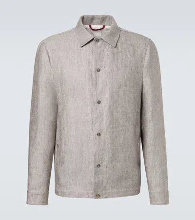 Brunello Cucinelli Linen And Hemp Diagonal Outerwear Jacket In Gray