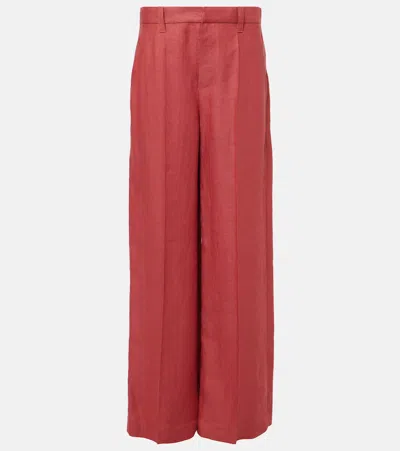 Brunello Cucinelli Hemp And Linen Wide-leg Pants In Red