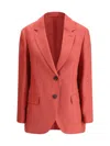 Brunello Cucinelli Hemp Blazer Jacket In Rosso