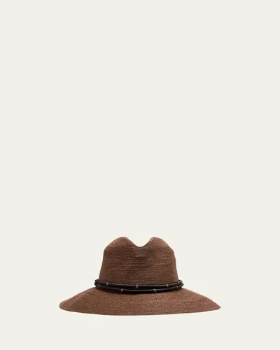 Brunello Cucinelli Hemp Fedora W/ Leather Trim