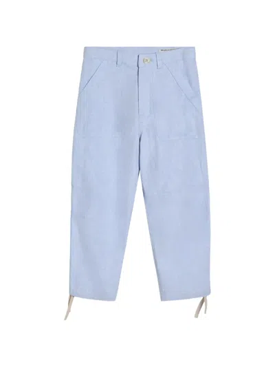 Brunello Cucinelli Kids' Hemp, Linen And Cotton Diagonal Utility Trousers In Blue