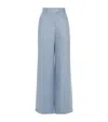 Brunello Cucinelli Wide Avio-colored Trousers In Linen Blend In Blue