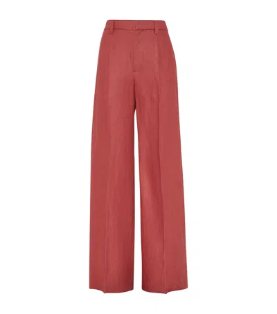 Brunello Cucinelli Hemp-linen Gabardine Loose Trousers In Red