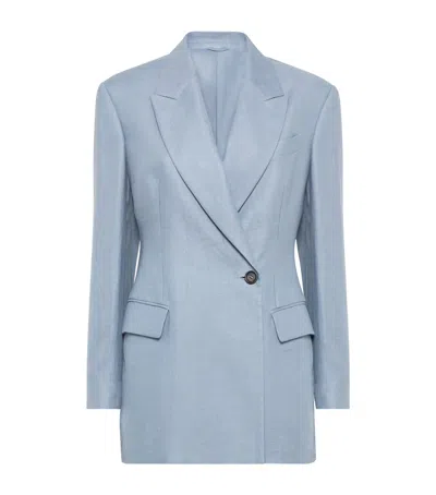 Brunello Cucinelli Hemp-linen Single-breasted Blazer In Avio Blue