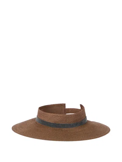 Brunello Cucinelli Hemp Visor With Precious Band In Brown