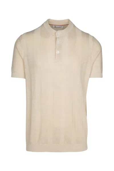Brunello Cucinelli Henley Collared Knit Polo Shirt In Neutral