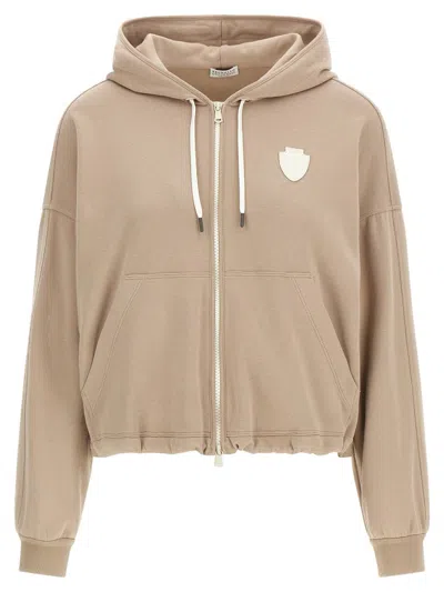 Brunello Cucinelli Heraldic Coat Of Arms Hoodie Sweatshirt Beige In Neutral