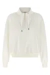 Brunello Cucinelli Cotton High Neck Sweater Drawstring Collar In White