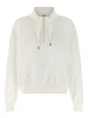 Brunello Cucinelli Cotton High Neck Sweater Drawstring Collar In White
