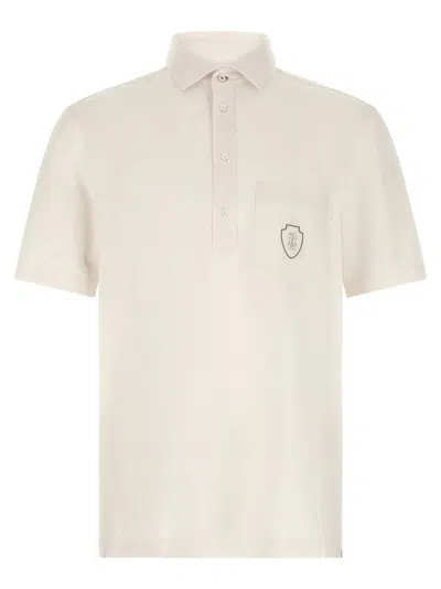 Brunello Cucinelli Heraldic Logo Polo Shirt In Neutral