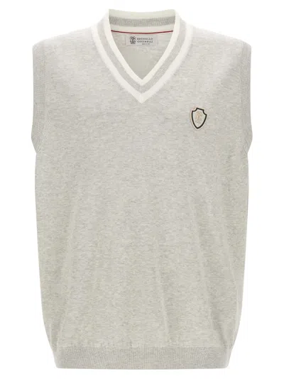 Brunello Cucinelli Heraldic Logo Vest In Gray