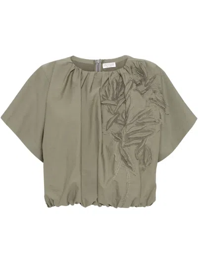 Brunello Cucinelli Herbarium-appliqué Blouse In Green