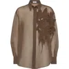 Brunello Cucinelli Laser Cut Crispy Silk Chiffon Blouse In Brown