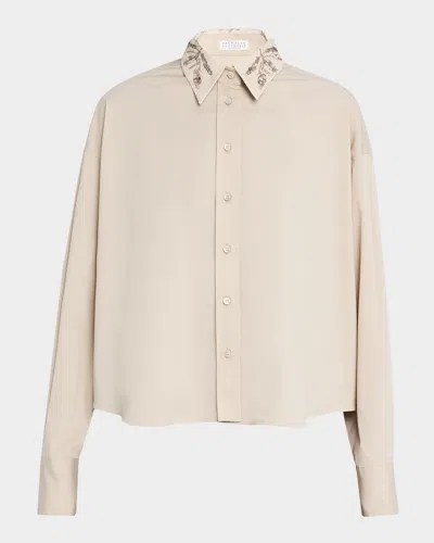 Brunello Cucinelli Herbarium-collar Cotton Poplin Button-down Shirt In C7498 Medium Brown
