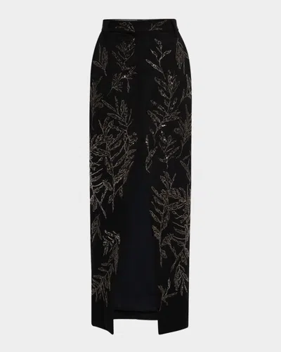 Brunello Cucinelli Herbarium-embroidered Chino Maxi Trouser Skirt In Black