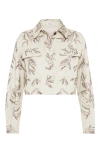 Brunello Cucinelli Collared Neck Cropped Embroidered Blazer In Natural