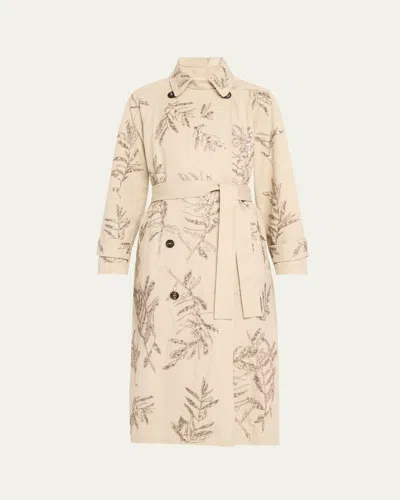 Brunello Cucinelli Herbarium Paillette Embroidered Belted Trench Coat In Beige
