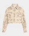 Brunello Cucinelli Herbarium Paillette Embroidered Canvas Crop Shirt Jacket In Beige