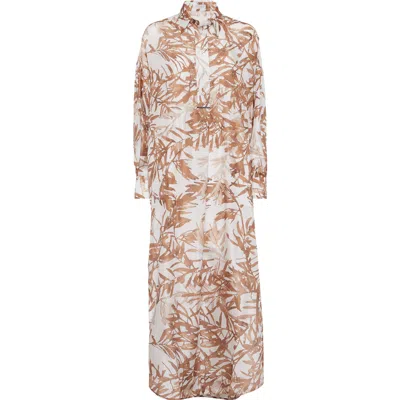Brunello Cucinelli Herbarium Print Chemisier Dress In Brown