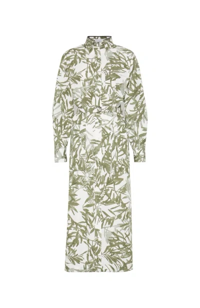 Brunello Cucinelli Herbarium Print Chemisier Dress In Mint Green