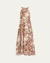 Brunello Cucinelli Multicolor Sleeveless Long Dress With All-over Herbarium Print In Cotton Woman In Dark Red