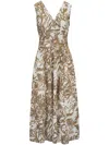 Brunello Cucinelli Herbarium-print Midi Dress In Brown