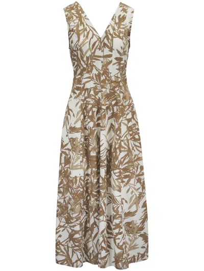 Brunello Cucinelli Herbarium-print Midi Dress In Brown
