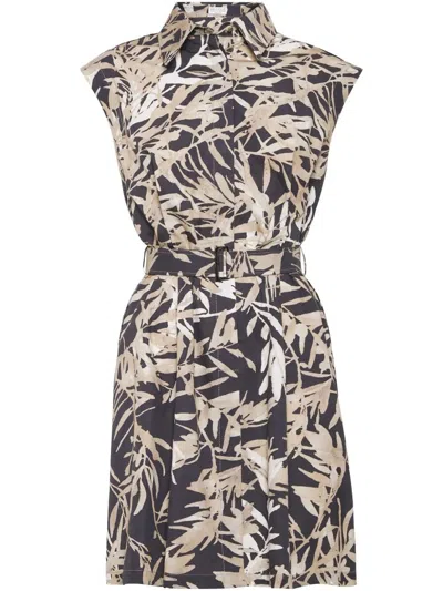 Brunello Cucinelli Herbarium Print Mini Chemisier Dress In Grey/neutrals