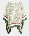 Brunello Cucinelli Green Herbarium Print Pongée Top With Monili In C6001 White Matcha