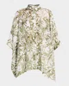 Brunello Cucinelli Herbarium-print Silk Ponge Short-sleeve Top With Monili Trim In C6001 Panama And Gre
