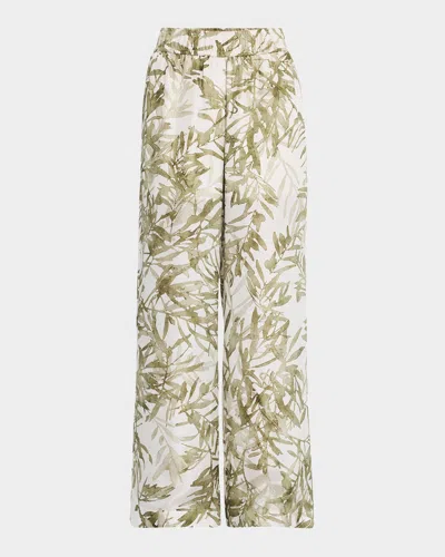 Brunello Cucinelli Herbarium-print Silk Ponge Wide-leg Pajama Pants In Multi